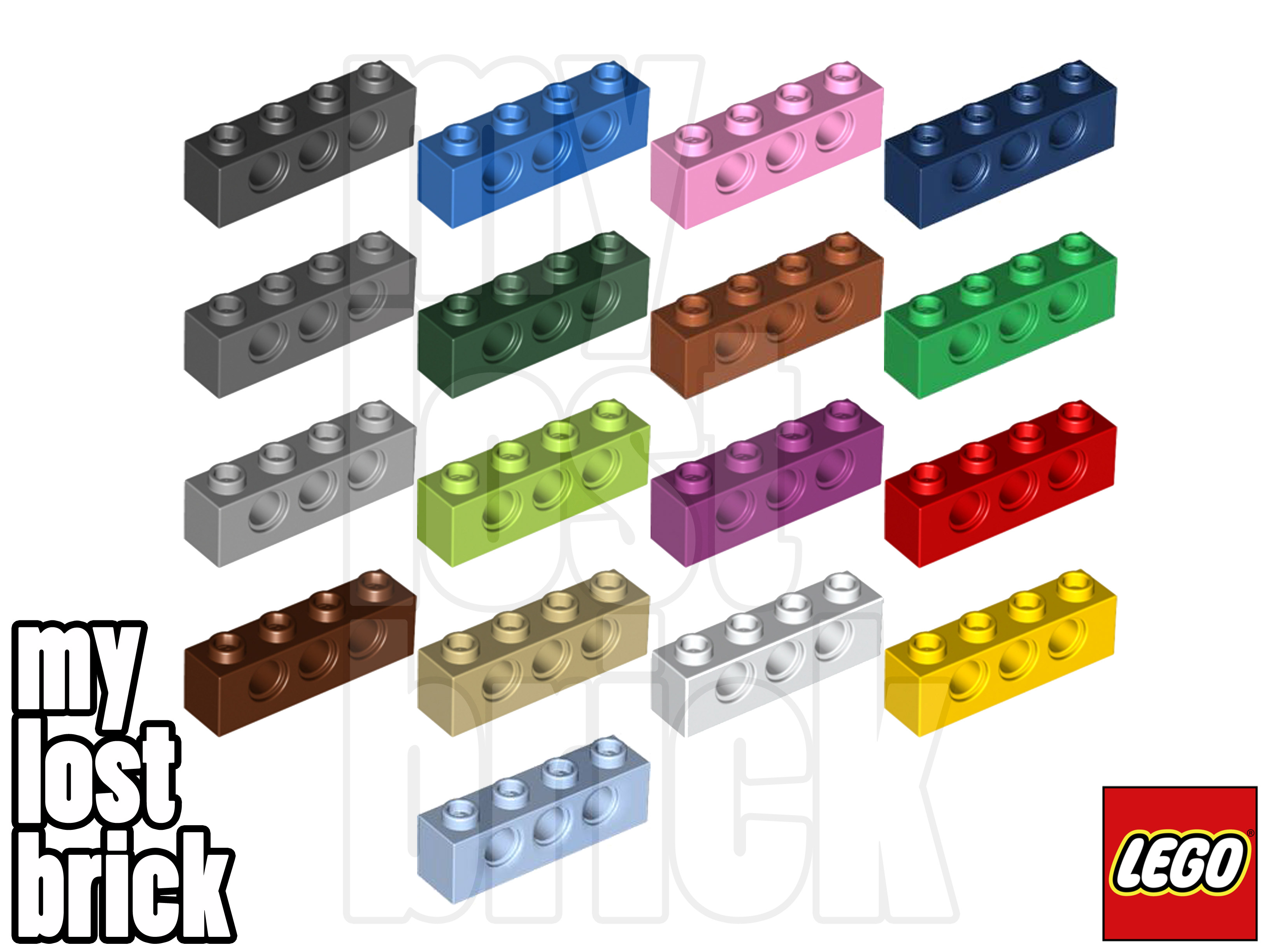 LEGO - Part 3701 - Technic Bricks 1x4 with Holes + NEW +SELECT